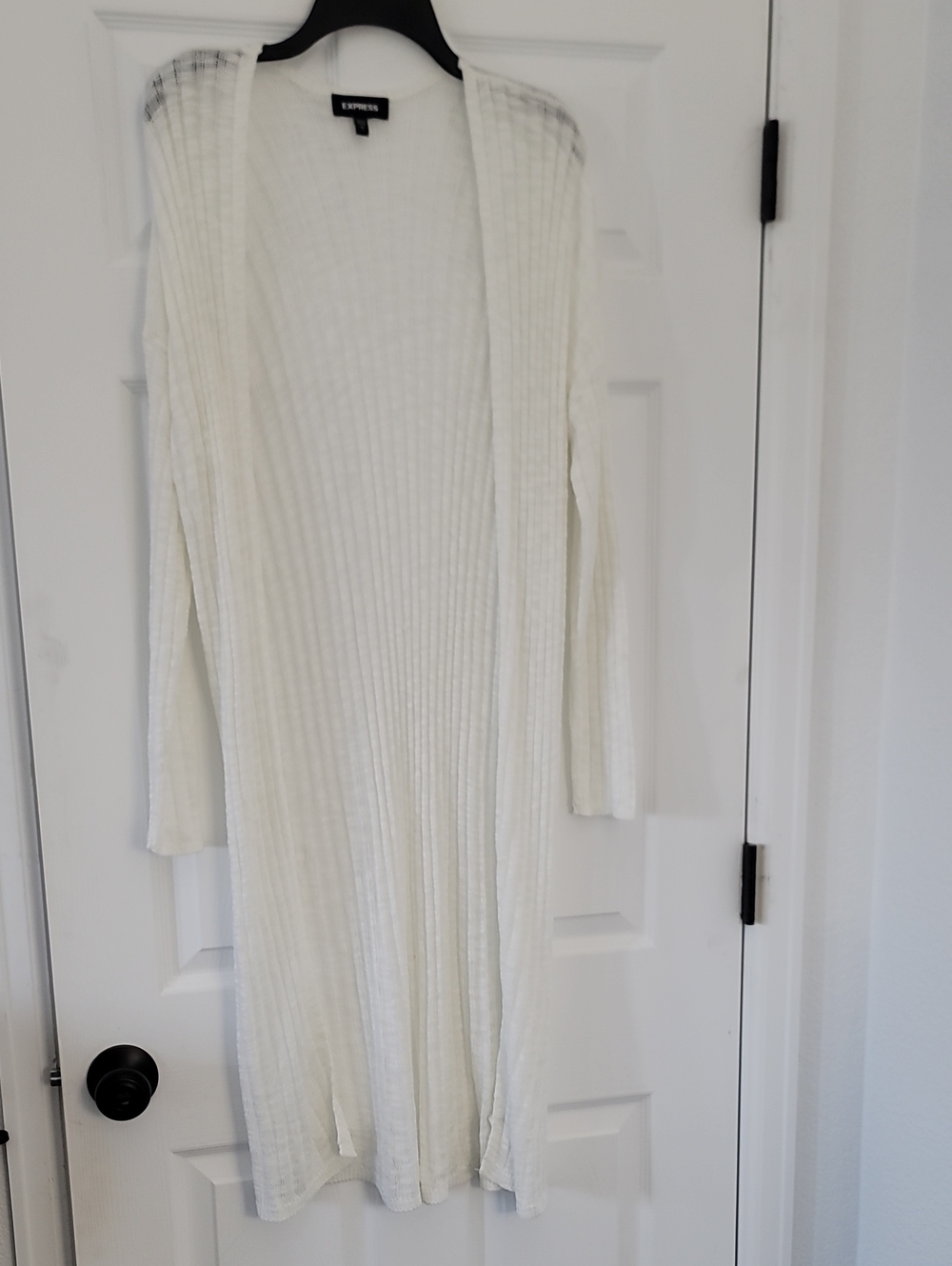 Express Long Ribbed Open-Front Cardigan Dress in White